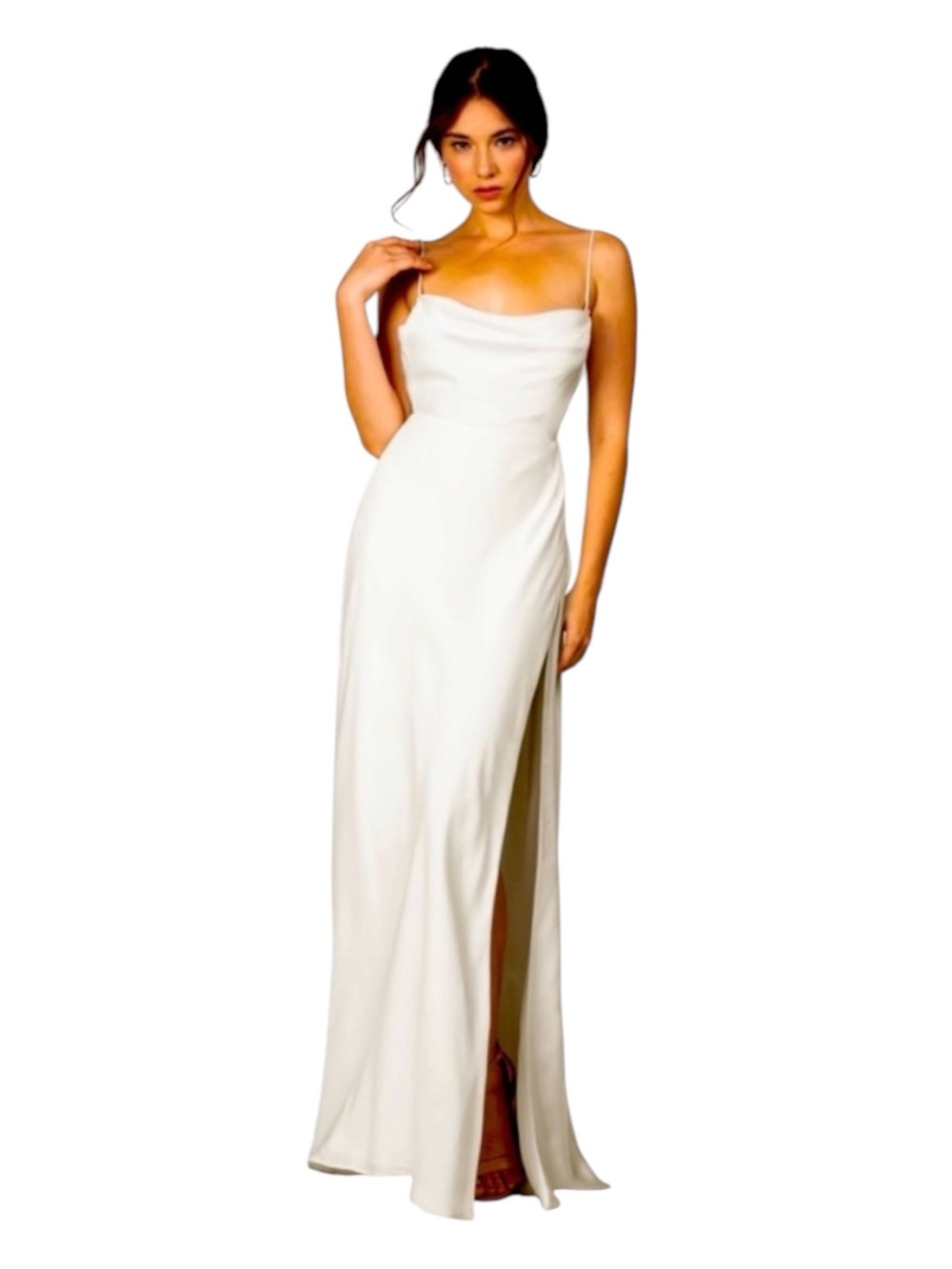Fame And Partners Adjustable Straps Draped Gown White Satin Size 4 FP3377